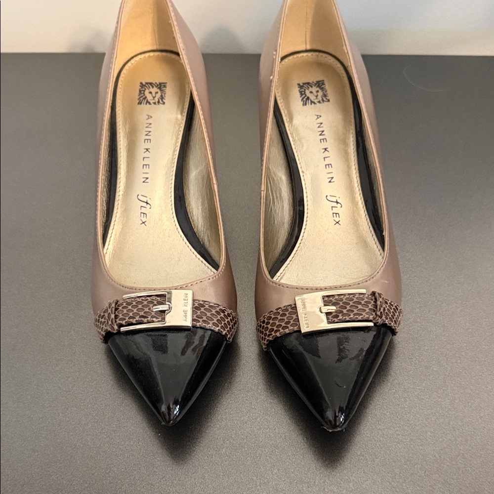 Anne Klein Two-Tone Pointed Toe Pumps in Black and Nude